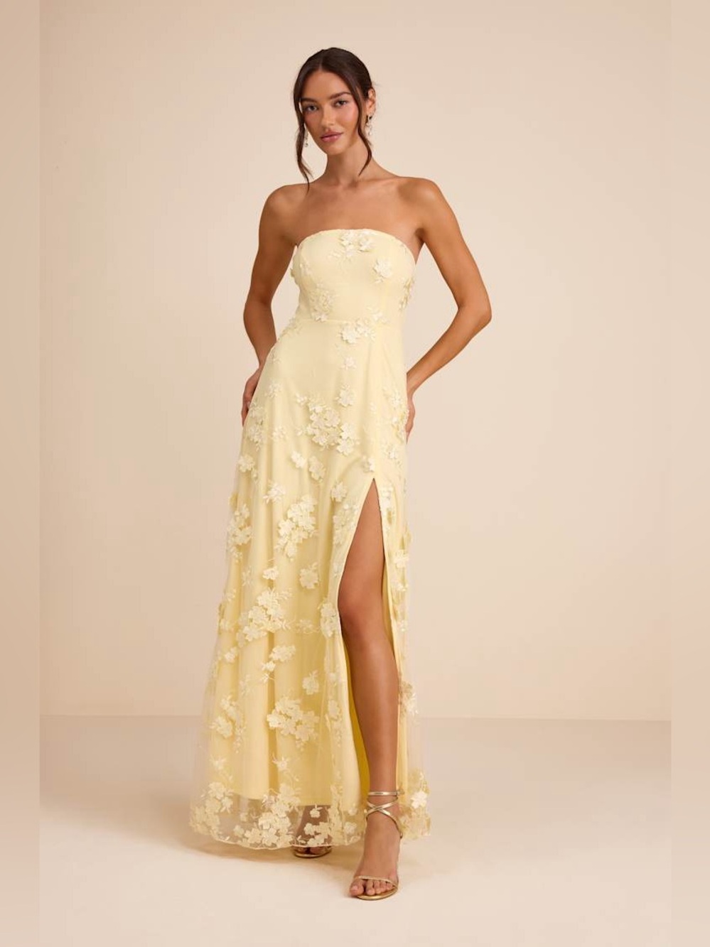 Lulus Rare Presence Butter Light Yellow Floral Embroidered Maxi Dress, Size 1x